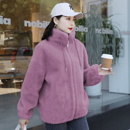 Pull à col montant chaud femme – gilet polaire double face doux et décontracté