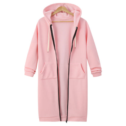 Veste longue polaire à capuche – sweat chaud femme zippé hiver