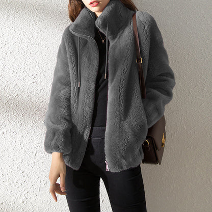 Pull à col montant chaud femme – gilet polaire double face doux et décontracté