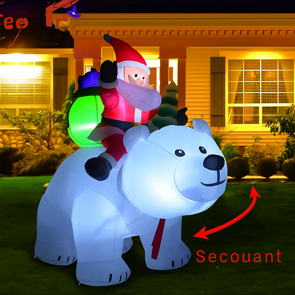 Père Noël gonflable sur ours polaire – décoration géante 2M