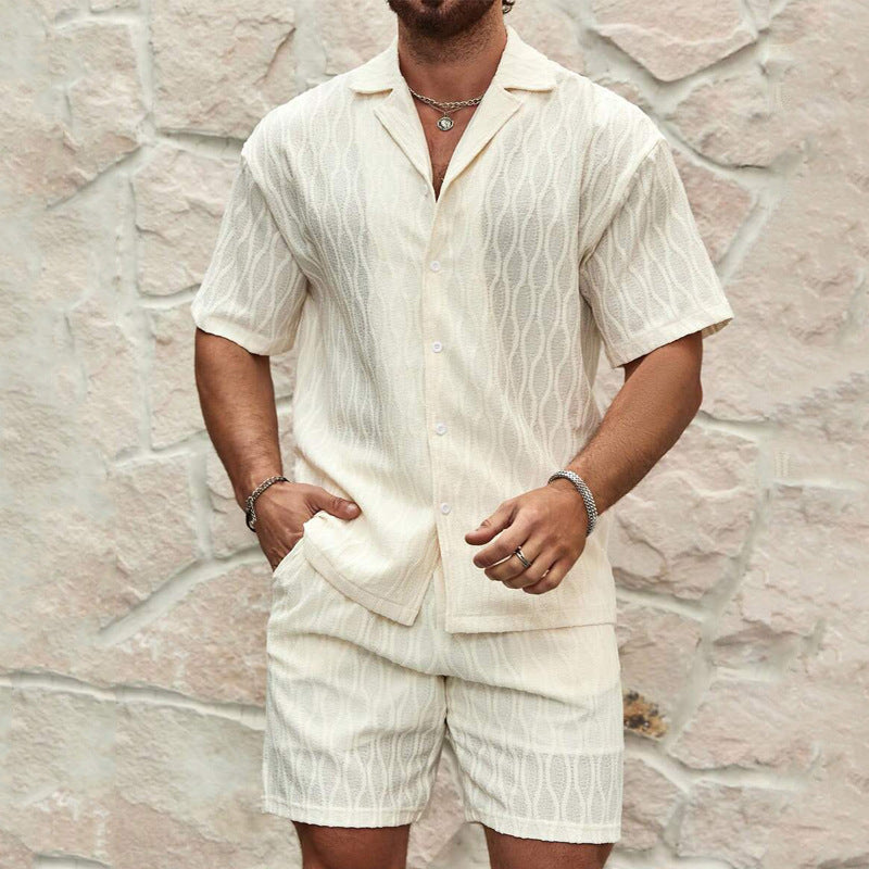 Ensemble homme d’été deux pièces – Chemise à col et short casual léger