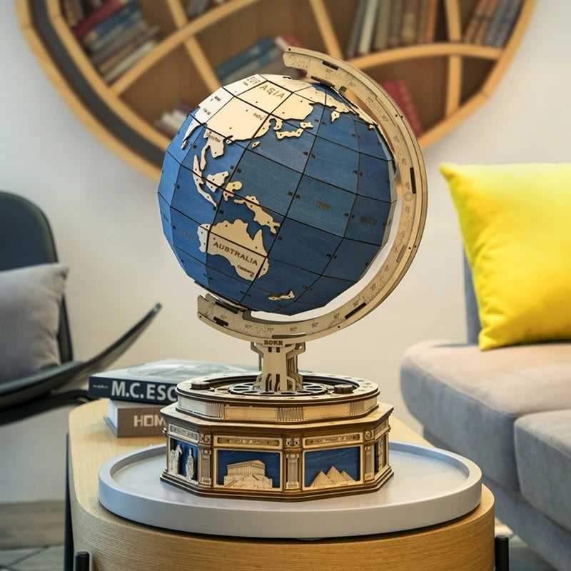 Globe Terrestre 3D à Monter en Bois – Puzzle Mécanique ROKR 567 Pièces