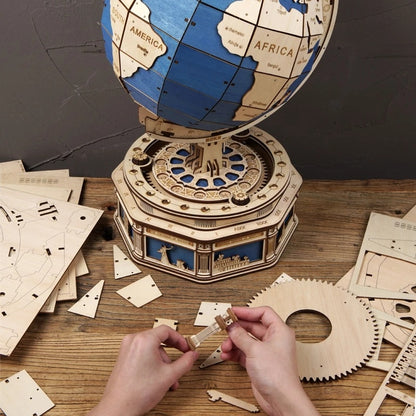 Globe Terrestre 3D à Monter en Bois – Puzzle Mécanique ROKR 567 Pièces