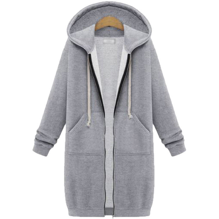 Veste longue polaire à capuche – sweat chaud femme zippé hiver