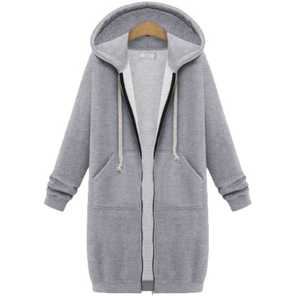 Veste longue polaire à capuche – sweat chaud femme zippé hiver