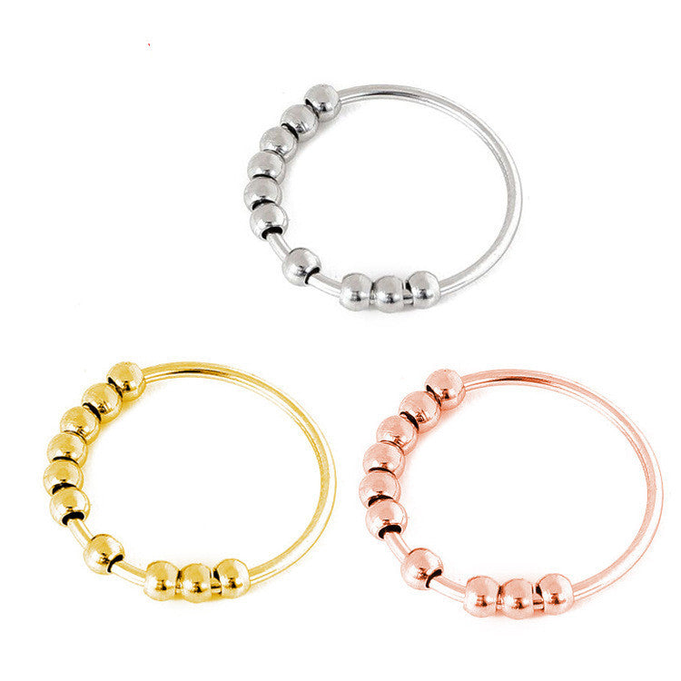 Bague Anti-Stress Femme – Acier Inoxydable & Perles Rotatives