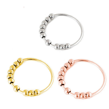 Bague Anti-Stress Femme – Acier Inoxydable & Perles Rotatives