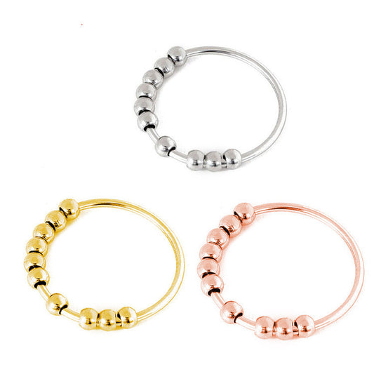 Bague Anti-Stress Femme – Acier Inoxydable & Perles Rotatives