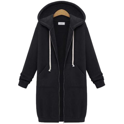Veste longue polaire à capuche – sweat chaud femme zippé hiver