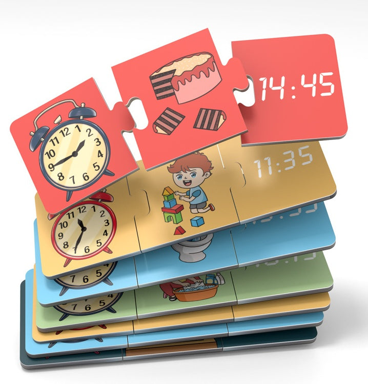 Horloge Éducative en Bois – Puzzle d’Apprentissage du Temps pour Enfants