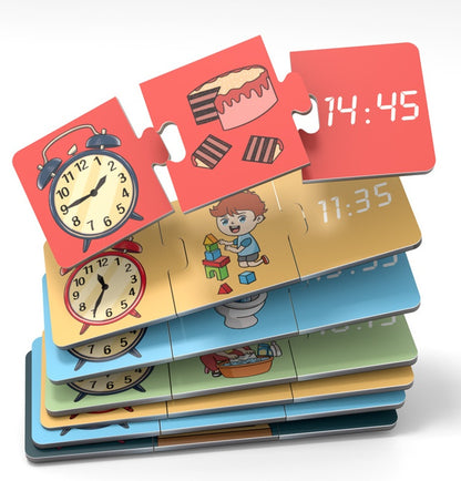 Horloge Éducative en Bois – Puzzle d’Apprentissage du Temps pour Enfants