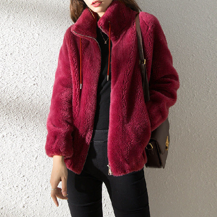 Pull à col montant chaud femme – gilet polaire double face doux et décontracté
