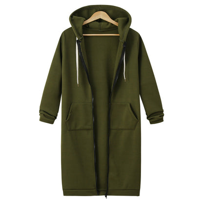 Veste longue polaire à capuche – sweat chaud femme zippé hiver