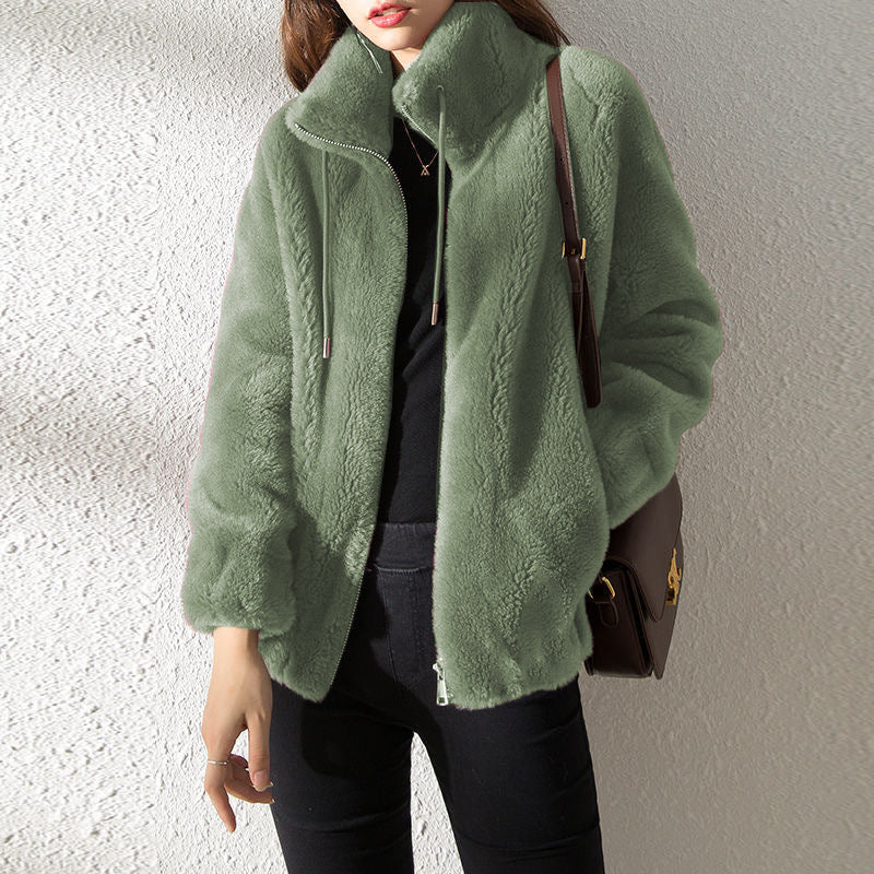 Pull à col montant chaud femme – gilet polaire double face doux et décontracté