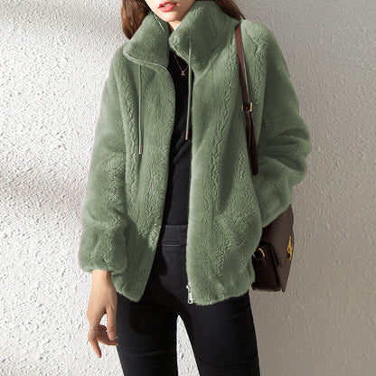 Pull à col montant chaud femme – gilet polaire double face doux et décontracté