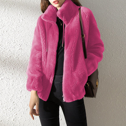 Pull à col montant chaud femme – gilet polaire double face doux et décontracté