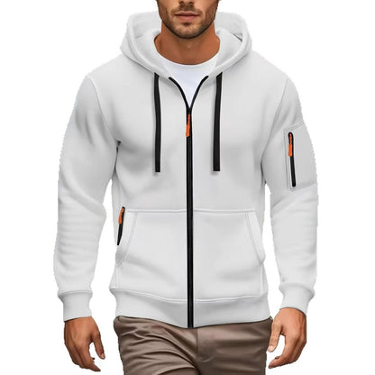 Sweat à capuche zippé homme – Cardigan doublé chaud et décontracté