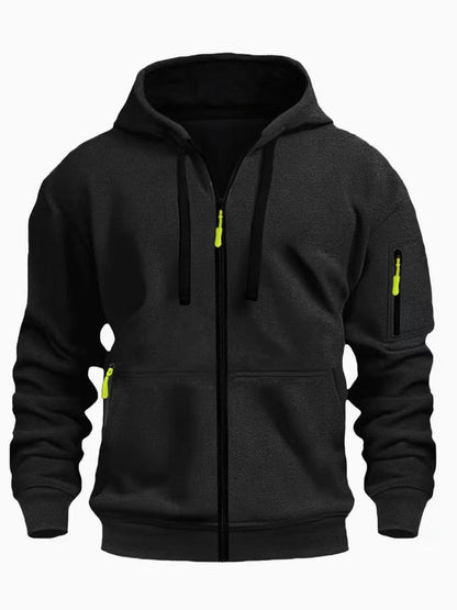 Sweat à capuche zippé homme – Cardigan doublé chaud et décontracté