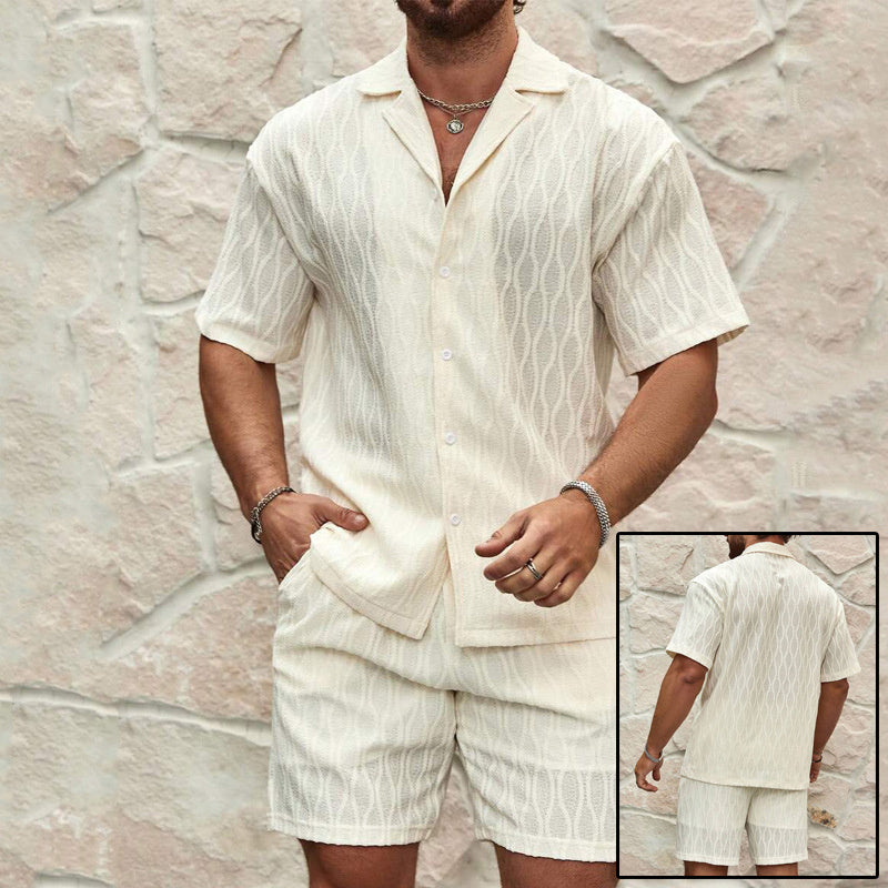 Ensemble homme d’été deux pièces – Chemise à col et short casual léger