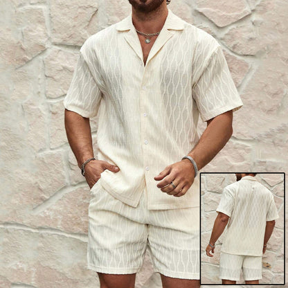 Ensemble homme d’été deux pièces – Chemise à col et short casual léger
