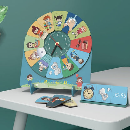 Horloge Éducative en Bois – Puzzle d’Apprentissage du Temps pour Enfants