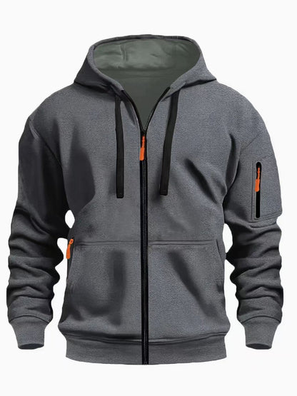 Sweat à capuche zippé homme – Cardigan doublé chaud et décontracté