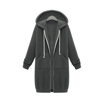 Veste longue polaire à capuche – sweat chaud femme zippé hiver