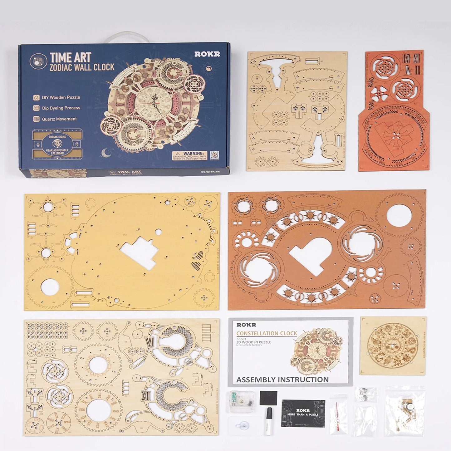 Horloge Zodiaque en Bois 3D – Puzzle Mécanique à Monter | Robotime ROKR LC601