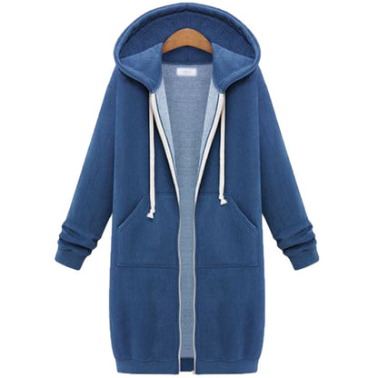 Veste longue polaire à capuche – sweat chaud femme zippé hiver
